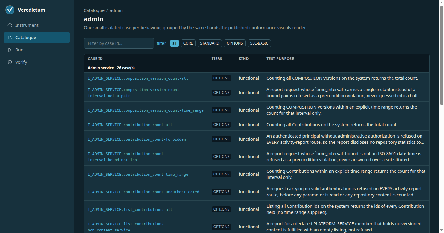 A chapter’s case listing in dark mode